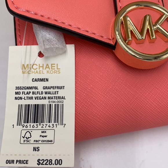 NWT MICHAEL KORS CARMEN MEDIUM FLAP BIFOLD WALLET GRAPEFRUIT COLOR - Picture 16 of 16